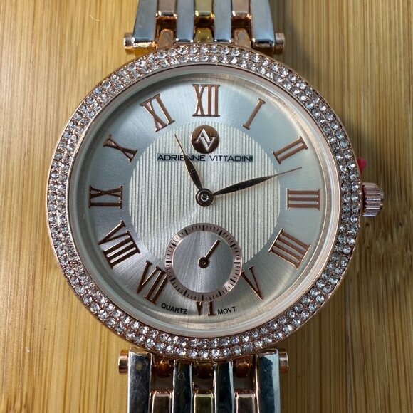 NWT Adrienne Vittadini Rose Gold/Silver/Crystal Ladies' Watch AD8520, 39mm - Picture 3 of 5